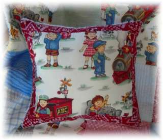 Vintage Train chenille baby boy crib quilt bedding blue  