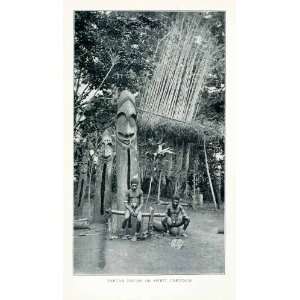  1902 Print New Guinea Papuan Drums Spirit Carving Wood 
