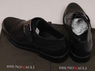 BRUNO MAGLI SHOES $585 BLACK LOGO MONKSTRAP SICANO HANDMADE DRESS SHOE 