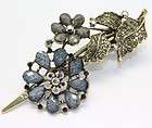   gray gemstone beads flower big hair barrette clip clamp#NL0482F