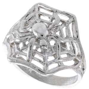  Sterling Silver Diamond Cut Spider on Web Ring, size 8 Jewelry