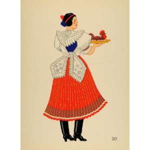  1939 Peasant Costume Woman Boldog Hungary Lithograph 