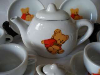 Dolls Wicker Picnic hamper + Teddy Bear Tea Set    