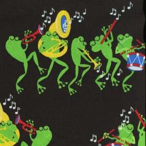 FROGS BAND MUSICIANS ON BLACK Cotton Fabric BTY for Quilting Craft Etc 