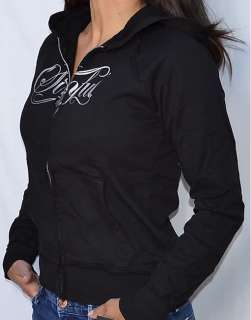   Affliction DAHLIA Womens Zip Hoodie Sweatshirt   NEW   S1893   Black