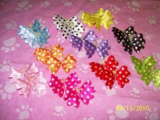 One Pair Polka dot DOG Hairbows double PRO GROOM bands  