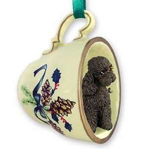  Chocolate Poodle Teacup Christmas Ornament