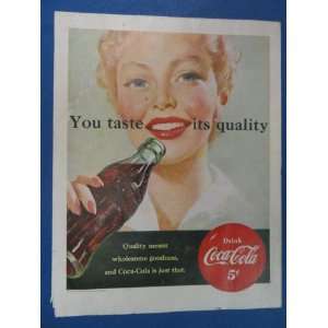   cola Print Ad. Orinigal 1951 Vintage Magazine Art. girl/bottle of coke