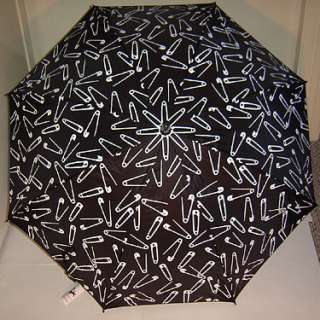 New GOTHIC LOLITA 80s BLACK Safety Pin PARASOL Umbrella  
