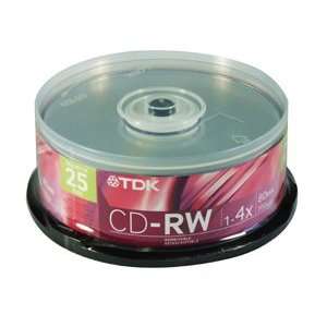  TDK Disc, CD R/W 80 min, branded, 4X, 25/pk Spindle 25/PK 