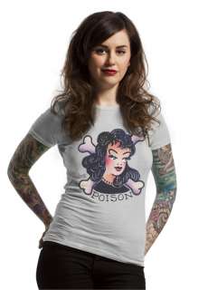 Sailor Jerry Womens Poison Girl Tattoo Tee Shirt Top Rockabilly Gray 