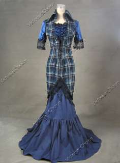 Victorian Edwardian Cotton Blend Tartan Satin Dress Ball Gown 177 S 