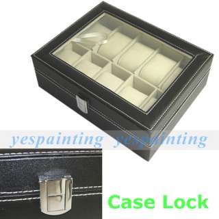  PU Leather Watch Display Case Box Jewelry Storage Organizer 10 Grid