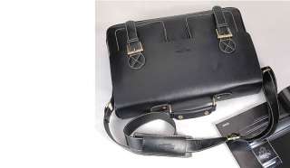 AK Mens Black Strap Leather Briefcase for Laptop NEW  