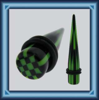 GREEN BLACK CHECKERBOARD ACRYLIC EAR TAPERS 1 PAIR 0G  