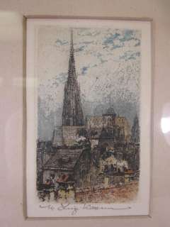 Small Luigi Kasimir Pencil Signed Colored Etching /St. Stephens 