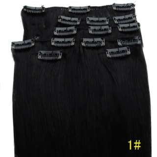 28 clip in human hair extensions #1 jet black,100g  