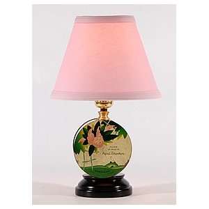   Vintage Small Round Pink Green Powder Tin Table Lamp