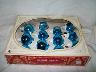   12 Christmas Shiny Bright blue pointy frosted balls ornaments  