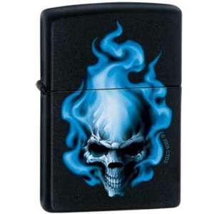 Blue Flame Skull Black Matte Zippo Lighter  