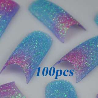 100 Blue Purple Glitter French False Nail Tips NEW  