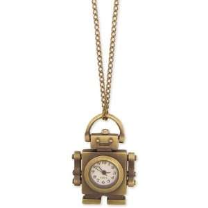  Antiqued Gold Metal Robot Watch Necklace Jewelry