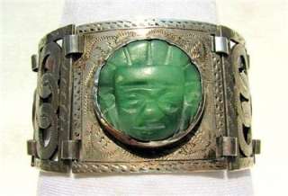 Offered here is a MAGNIFICENT example of a Mexican Jade silver 