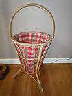 VINTAGE RATTAN BAMBOO SEWING BASKET STAND YARN KIT OLD WICKER ANTIQUE 