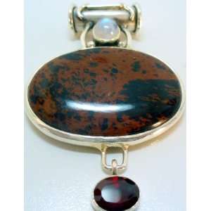    Moss Agate with Moonstone and Garnet Accent Pendant Jewelry