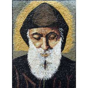    St Charbel Christian Icon Marble Mosaic Art Tile