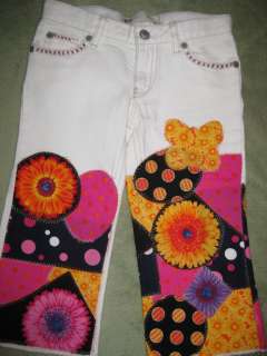Size 5 Custom Made Flowers & Butterflies Tank & Capri Jeans Appliqued 