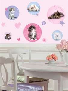 New Baby KITTENS Pink Purple POLKA DOTS WALL DECALS Kitty Cats 