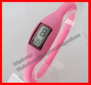 New Rubber negative Ion Bracelet Sport Wrist Watch light pink  