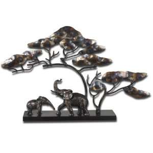   Bronze Elephants Accented By Oxidized Bronze Trees