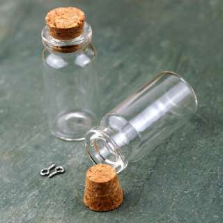 Glass Bottle Vials Charm Pendants With Cork and Silver Eyehook 22x45mm 