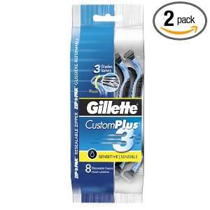  Gillette CustomPlus 3 Sensitive Disposable Razor, 8 Count 