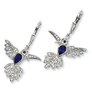  Sterling Silver Synthetic Sapphire Hummingbird Leverback 