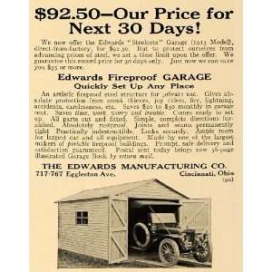  1913 Ad Edwards Mfg Steelcote Fireproof Garage Pricing 