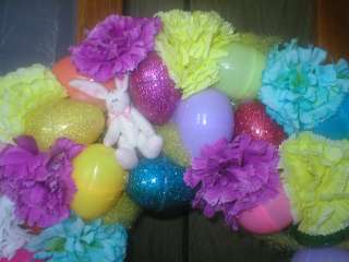 HAPPY EASTER EGG FLORAL BUNNY WREATH w/ CHIHUAHUA DOG  