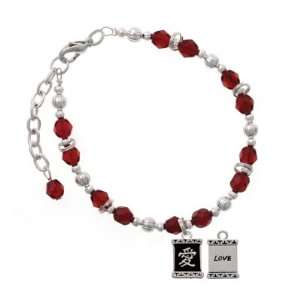  Chinese Character Symbols   Love Maroon Czech Glass Beaded 