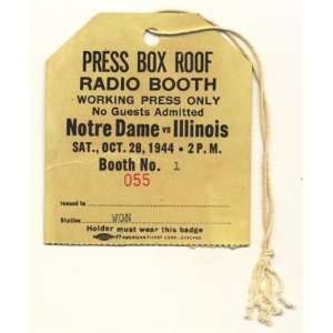 1944 Wgn Notre Dame Vs Illinois Football Press Pass   Sports 