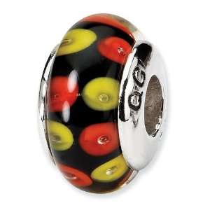  Sterling Silver Red & Black Hand blown Glass Bead Jewelry