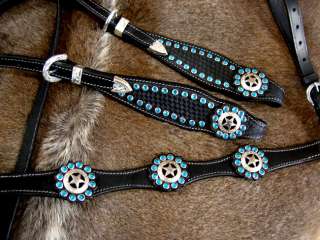 BRIDLE WESTERN LEATHER HEADSTALL BREAST COLLAR BLACK  