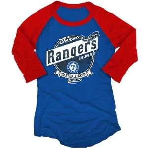 Texas Rangers Royal Blue Womens Burnout 3/4 Sleeve Raglan T Shirt 