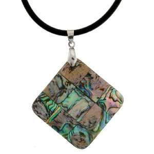 Genuine Abalone Shell Pendant on 16IN 3MM Rubber Choker   Approx 36MM 
