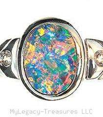 black opal diamond 14K gold ring rare harlequin floral birthstone 
