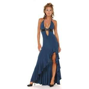  Gorgeous Halter Lycra Blue long Satin Silhouette in smooth 