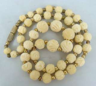 Antique Chinese Ox Bone Carved Bead Necklace  