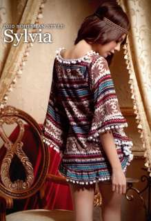   FLORAL CAPE PONCHO KNIT TOP JUMPER SWEATER BROWN S 923  