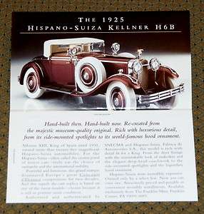 Franklin Mint 1925 Hispano Suiza Kellner Marketing Brochure   Spain 